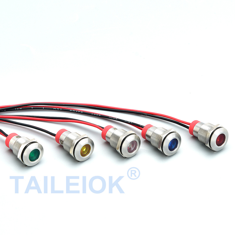 TAILEIOK Factory Selling 8mm Metal Red Green Yellow 12v 24v Flat Head 220v Led Indicator Light Signal Lamp